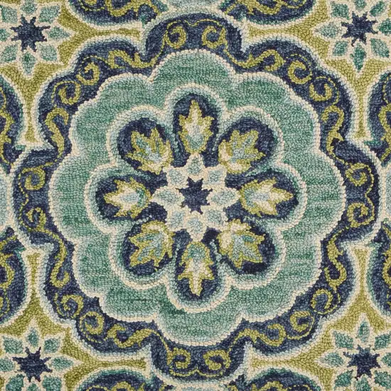 4' Round Green Floral Artwork Area Rug Photo 2