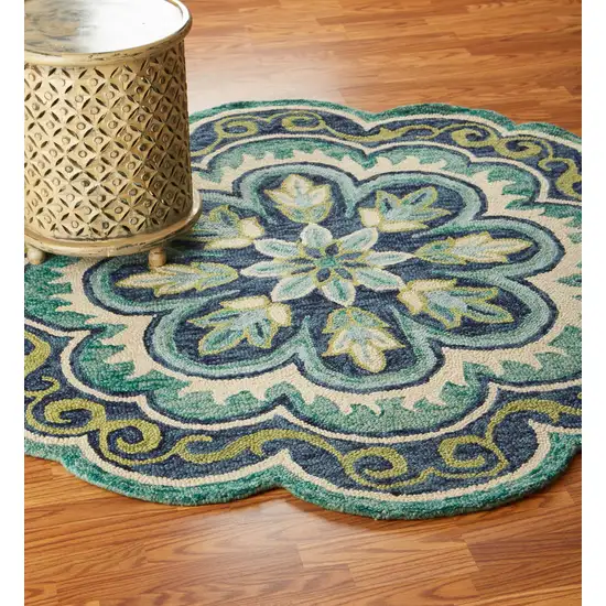 4' Round Green Floral Artwork Area Rug Photo 8