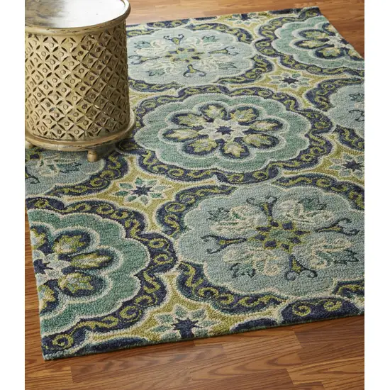 4' Round Green Floral Artwork Area Rug Photo 7