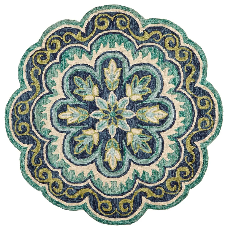 4' Round Green Floral Artwork Area Rug Photo 1