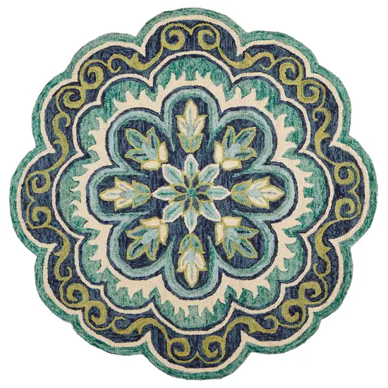 4' Round Green Floral Artwork Area Rug Photo 1