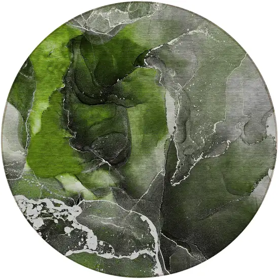 Green Round Abstract Washable Non Skid Indoor Outdoor Area Rug Photo 4