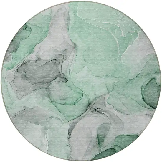 Green Round Abstract Washable Non Skid Indoor Outdoor Area Rug Photo 5