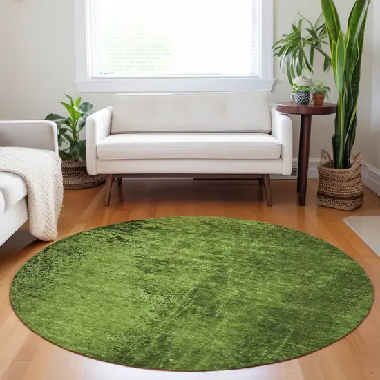 8' Round Green Round Abstract Washable Non Skid Indoor Outdoor Area Rug Photo 9