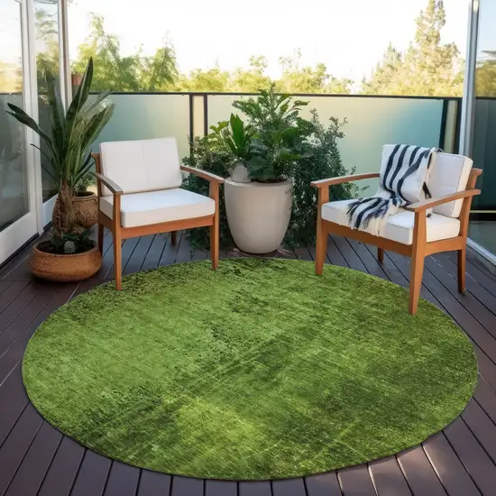 Green Round Abstract Washable Non Skid Indoor Outdoor Area Rug Photo 8