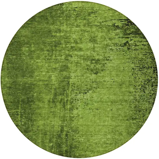 Green Round Abstract Washable Non Skid Indoor Outdoor Area Rug Photo 4