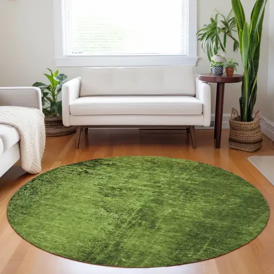 Green Round Abstract Washable Non Skid Indoor Outdoor Area Rug Photo 9