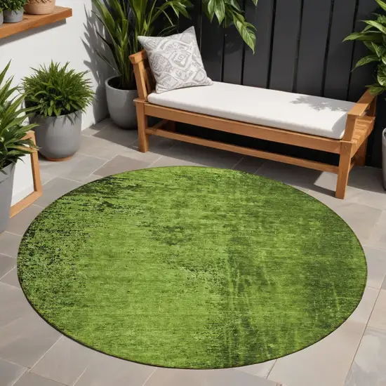 Green Round Abstract Washable Non Skid Indoor Outdoor Area Rug Photo 1