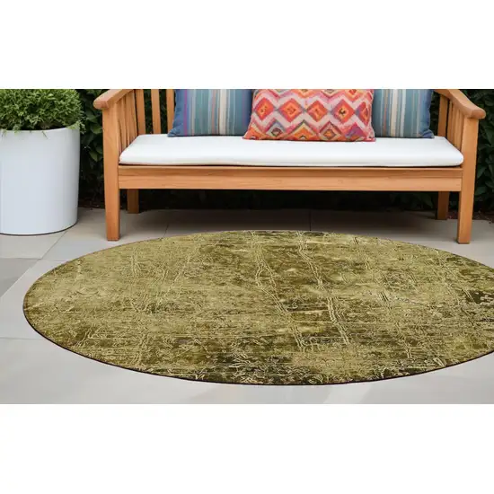 8' Round Green Round Abstract Washable Non Skid Indoor Outdoor Area Rug Photo 1