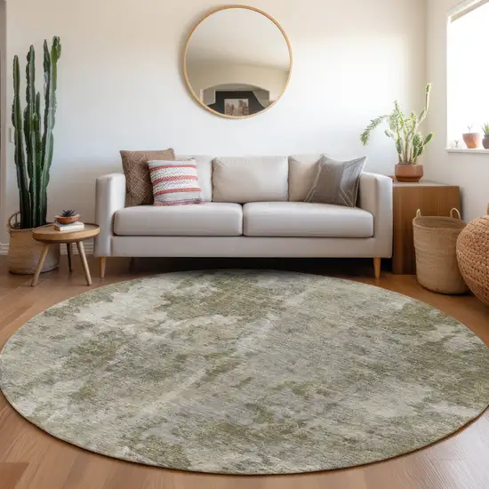 8' Round Green Round Abstract Washable Non Skid Indoor Outdoor Area Rug Photo 9