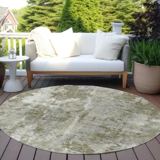 8' Round Green Round Abstract Washable Non Skid Indoor Outdoor Area Rug Photo 8