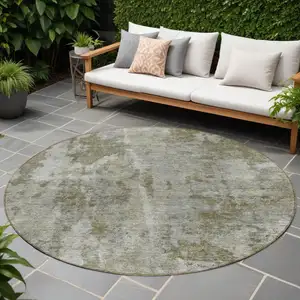 Photo of 8' Round Green Round Abstract Washable Non Skid Indoor Outdoor Area Rug