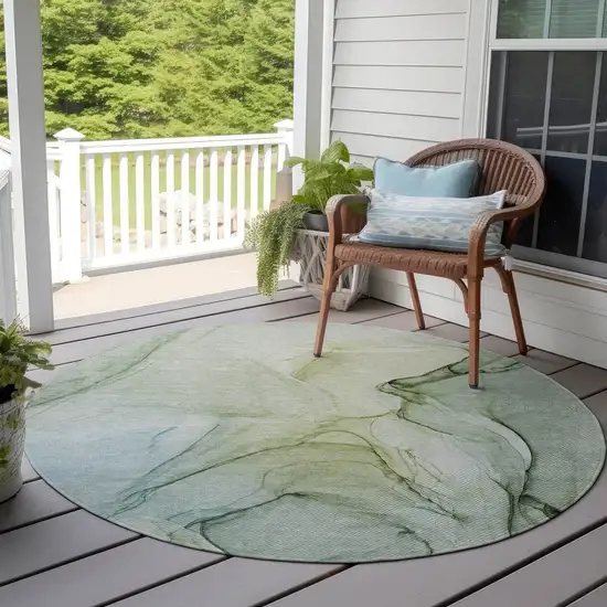 8' Round Green Round Abstract Washable Non Skid Indoor Outdoor Area Rug Photo 8