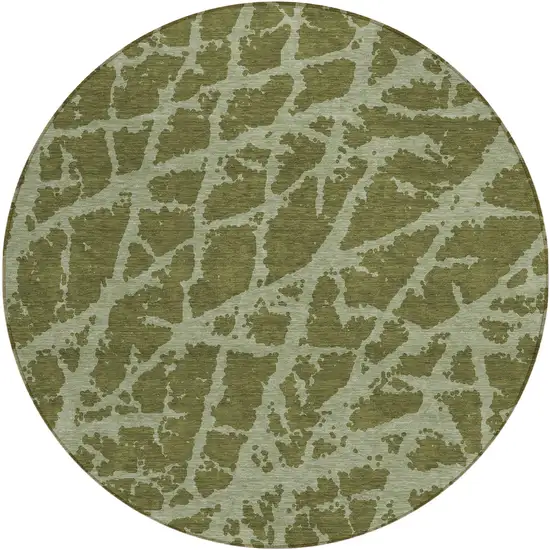 8' Round Green Round Abstract Washable Non Skid Indoor Outdoor Area Rug Photo 2