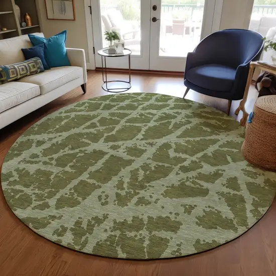 8' Round Green Round Abstract Washable Non Skid Indoor Outdoor Area Rug Photo 9