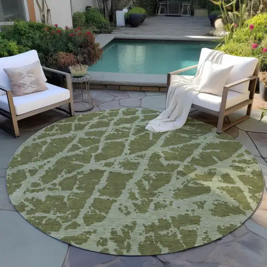 Green Round Abstract Washable Non Skid Indoor Outdoor Area Rug Photo 8