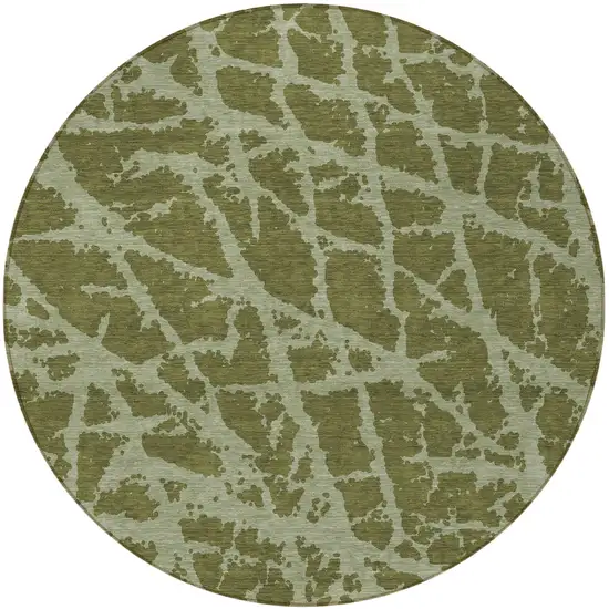 Green Round Abstract Washable Non Skid Indoor Outdoor Area Rug Photo 4