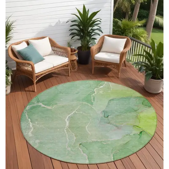 Green Round Abstract Washable Non Skid Indoor Outdoor Area Rug Photo 1