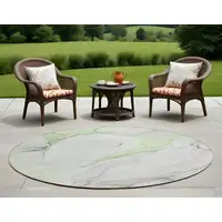 Photo of 8' Round Green Round Abstract Washable Non Skid Indoor Outdoor Area Rug