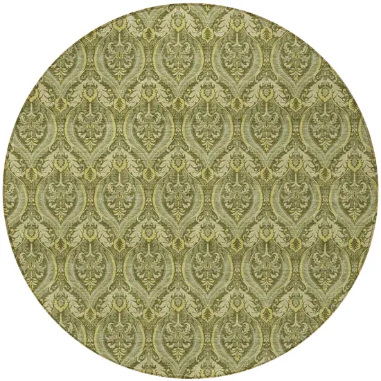 Green Round Damask Washable Non Skid Indoor Outdoor Area Rug Photo 5