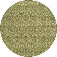 Photo of 8' Round Green Round Damask Washable Non Skid Indoor Outdoor Area Rug