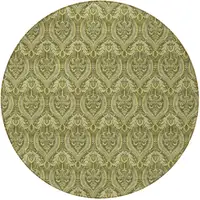 Photo of 8' Round Green Round Damask Washable Non Skid Indoor Outdoor Area Rug