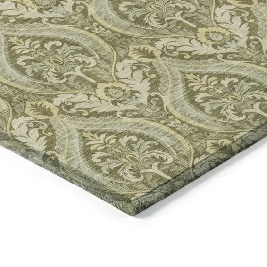 Green Round Damask Washable Non Skid Indoor Outdoor Area Rug Photo 7