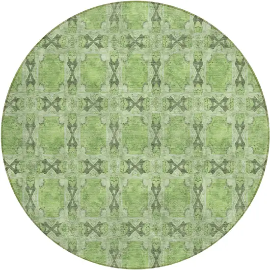 8' Round Green Round Floral Medallion Washable Non Skid Indoor Outdoor Area Rug Photo 2