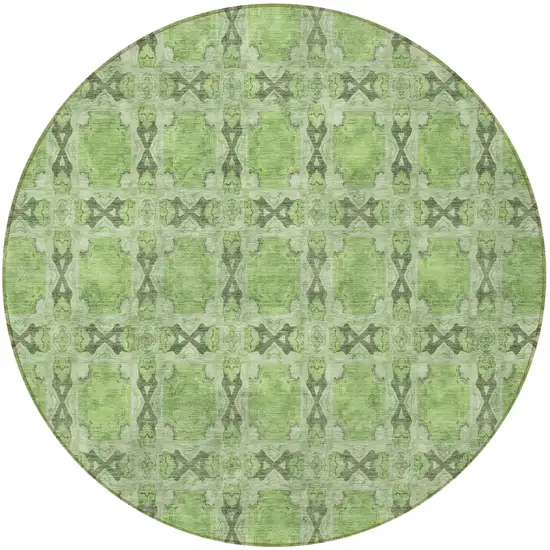 Green Round Floral Medallion Washable Non Skid Indoor Outdoor Area Rug Photo 4