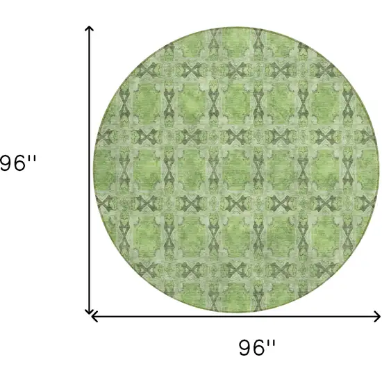 8' Round Green Round Floral Medallion Washable Non Skid Indoor Outdoor Area Rug Photo 3