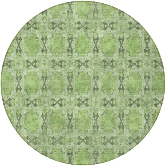 8' Round Green Round Floral Medallion Washable Non Skid Indoor Outdoor Area Rug Photo 5