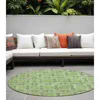 Photo of 8' Round Green Round Floral Medallion Washable Non Skid Indoor Outdoor Area Rug