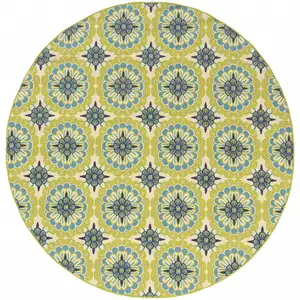 Photo of 8' Round Green Round Floral Stain Resistant Indoor Outdoor Area Rug