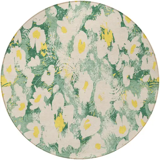 8' Round Green Round Floral Washable Non Skid Indoor Outdoor Area Rug Photo 4