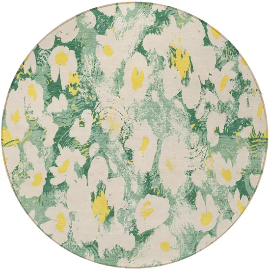 Green Round Floral Washable Non Skid Indoor Outdoor Area Rug Photo 4