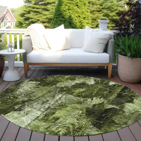 8' Round Green Round Floral Washable Non Skid Indoor Outdoor Area Rug Photo 8