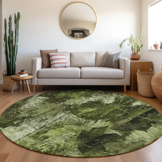 Green Round Floral Washable Non Skid Indoor Outdoor Area Rug Photo 9