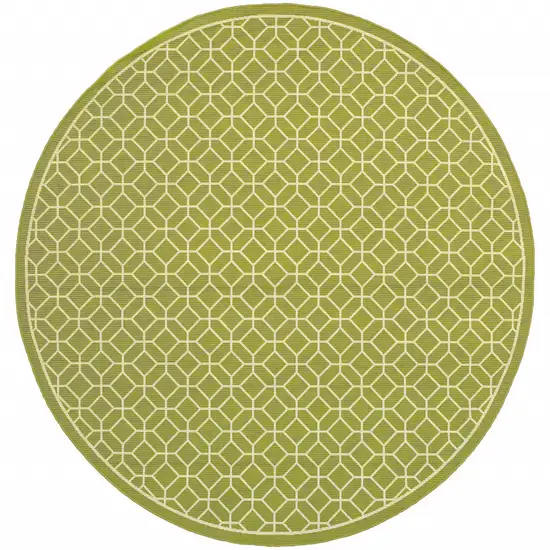 8' Round Green Round Geometric Stain Resistant Indoor Outdoor Area Rug Photo 1