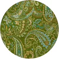 Photo of 8' Round Green Round Paisley Washable Non Skid Indoor Outdoor Area Rug