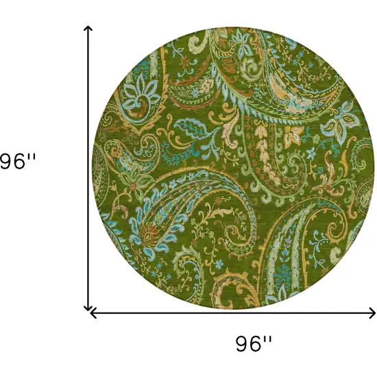 Green Round Paisley Washable Non Skid Indoor Outdoor Area Rug Photo 3