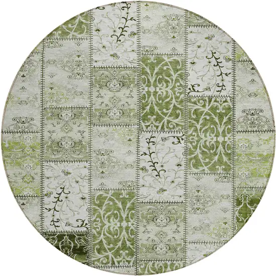 Green Round Patchwork Washable Non Skid Indoor Outdoor Area Rug Photo 2