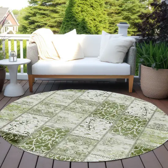 Green Round Patchwork Washable Non Skid Indoor Outdoor Area Rug Photo 8