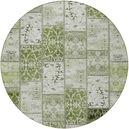 Green Round Patchwork Washable Non Skid Indoor Outdoor Area Rug Photo 4