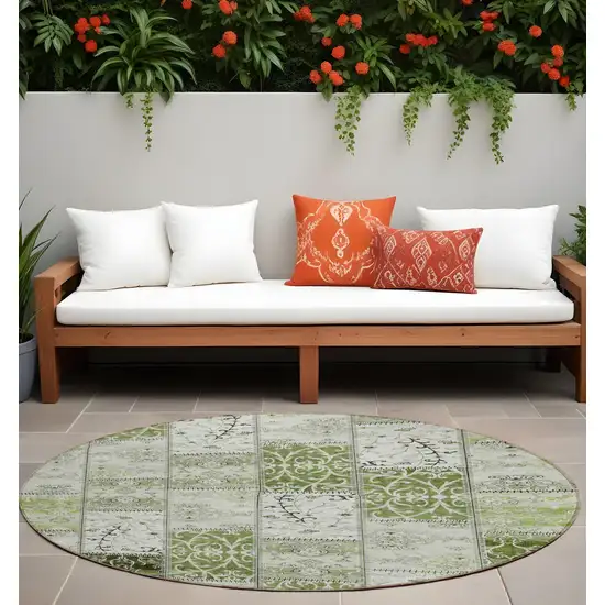 Green Round Patchwork Washable Non Skid Indoor Outdoor Area Rug Photo 1