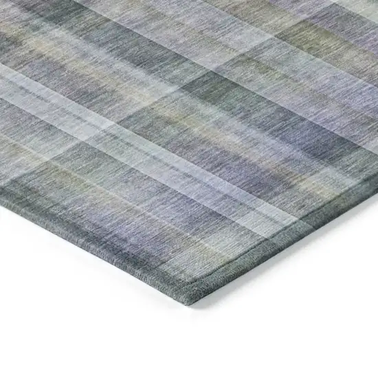 Blue Gray and Green Round Plaid Washable Non Skid Indoor Outdoor Area Rug Photo 5