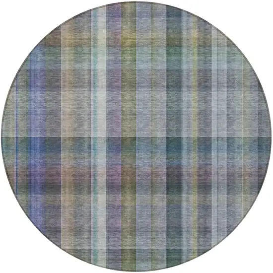 8' Round Green Round Plaid Washable Non Skid Indoor Outdoor Area Rug Photo 3