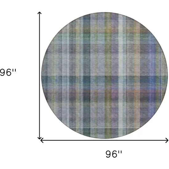 Blue Gray and Green Round Plaid Washable Non Skid Indoor Outdoor Area Rug Photo 3