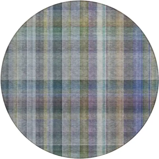 8' Round Green Round Plaid Washable Non Skid Indoor Outdoor Area Rug Photo 1