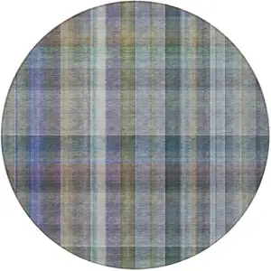 Photo of 8' Round Green Round Plaid Washable Non Skid Indoor Outdoor Area Rug