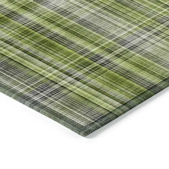 Green Black and Gray Round Plaid Washable Non Skid Indoor Outdoor Area Rug Photo 5